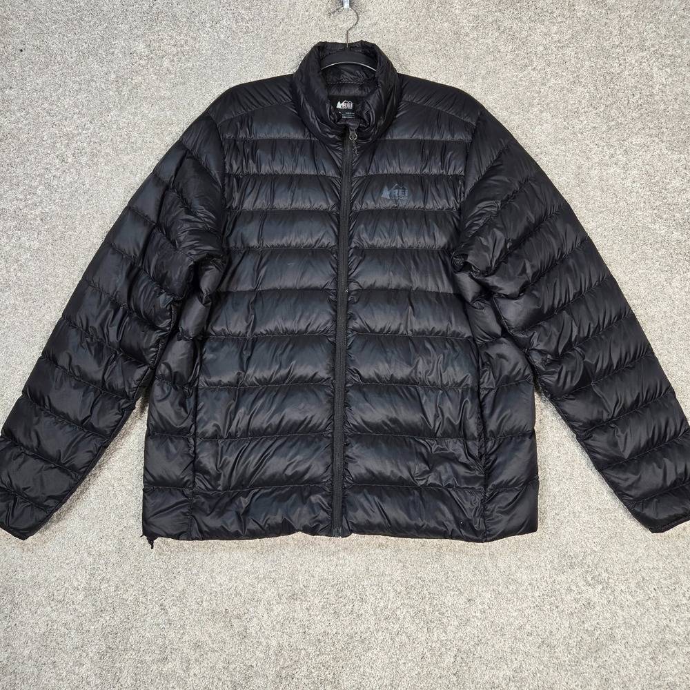 REI Co-Op Down Puffer Jacket Mens Large Black Full Zip lightweight